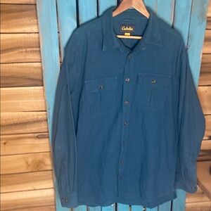 Cabela's teal chamois flannel Long Sleeve Shirt size XLT button flap pockets